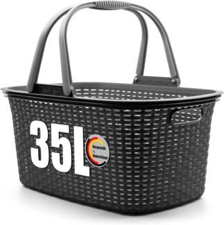 BigDean Wäschekorb mit Henkel 35L Rattan Design – Wäschewanne Made in Germany