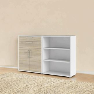 Dmora - Kommode Josepha, Wohnzimmerbuffet, Wohnzimmer-Sideboard, Moderne Küchen-Speisekammer, 178x40 h113 cm, Weiß und Eiche