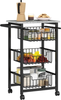 HOMCOM Servierwagen mit Arbeitsplatte, 3 ausziehbaren Stahlkörben, (Rollwagen, 1 St, Aufbewahrungswagen), für Küche, Hellgrau