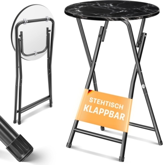KESSER® Stehtisch Bistrotisch mit PVC-Platte | Wetterbeständiger Klapptisch | 60cm / 110cm | Partytisch Tisch rutschfest | In- & Outdoor | Hochzeit Empfangstisch | 4 Standfüße pulverbeschichtet Ø 60 cm, 1er Set, Schwarz / Marmor