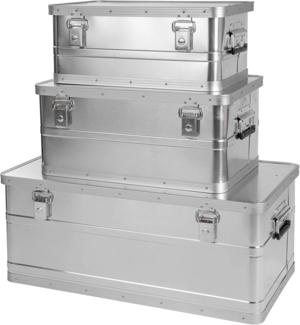 ONVAYA Allzweckkiste Alubox 3er Set stapelbar, Aluminiumkisten mit Deckel, Transportkiste