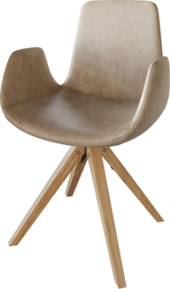 Esszimmerstuhl Ilia-Flex mit Armlehnen Mikrofaser Beige Vintage Holzgestell kantig Natur