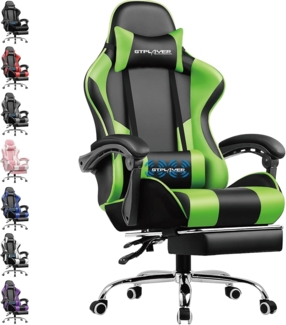 GTPLAYER Bürostuhl Gaming Stuhl Gaming Sessel Ergonomischer Gamer Stuhl mit Fußstütze, Kopfstütze Lendenkissen, Gepolstert Gaming Chair, Drehsessel Grün
