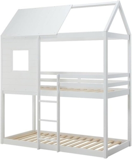 Vente-unique - Etagenbett in Hausoptik - 2 x 90 x 190 cm - Kiefer & MDF - Weiß - LIDOVARA