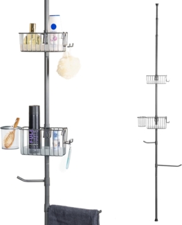 bremermann Teleskopregal 2 Körbe, 2 Handtuchstangen, Teleskop-Stange bis max. ca. 290 cm, grau