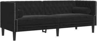 Chesterfield-Sofa mit Nackenrollen 3-Sitzer Schwarz Samt 372698