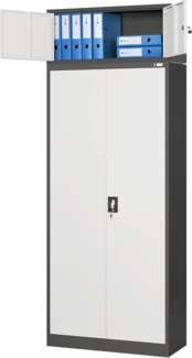 Jan Nowak Aktenschrank mit Aufsatz Büroschrank Metallschrank Metall Pulverbeschichtung Flügeltüren 223 x 90 x 40 cm (H x B x T) (Anthrazit-Weiß)