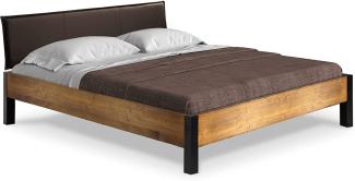 Möbel-Eins CURBY Bett Metallfuß, mit Polsterkopfteil, Material Massivholz, rustikale Altholzoptik, Fichte vintage 140x220 cm Kunstleder Braun ohne Steppung