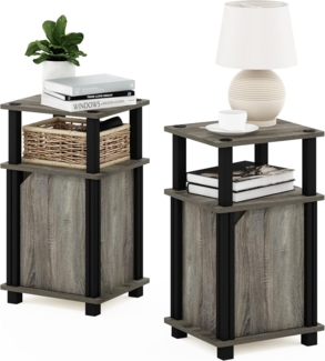 Furinno Just Beistelltisch/Sofatisch/Nachttisch mit 3 Ebenen, Holzwerkstoff, Französische Eiche/Schwarz, 3-stufiger 2er-Set
