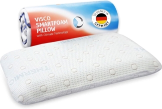 Kopfkissen MIZAR für Bauchschläfer, orthopädisches Bauchschläfer-Kissen mit zertifizierter Ergonomie aus weichem Visco-Schaum von nur 7 cm Höhe, mit thermoregulierendem Klima-Bezug, 60 x 40 x 7 cm
