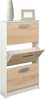 amuéblate online, Schuhschrank mit 3 Türen, schmaler Schuhschrank, Modell Helsinki, Finish in Farbe Andersen und Puccini, Maße: 108 cm hoch x 60 cm breit x 17 cm tief, praktisch und funktional
