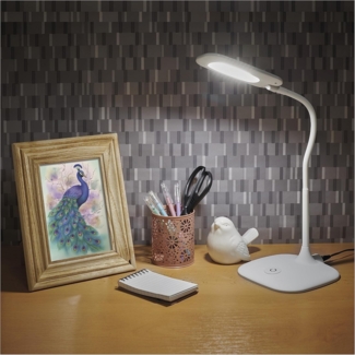 EMOS dimmbare LED Tischlampe STELLA 6,5W, Helligkeit max. 400lm, Lichtfarbe 4000K, flexibler Arm, 1,7m Netzkabel mit EURO-Adapter, CRI>80, Leuchtdauer 30000 h, weiß