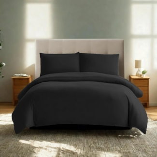 Komfortec Premium Bettwäsche 135x200 mit 1 Kissenbezug 40x80 cm Set aus Gebürstetes Mikrofaser - Schwarz