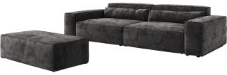 Big-Sofa Sirpio XL 270x130 cm Mikrofaser Schwarz mit Hocker