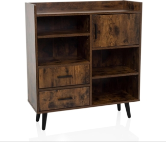 hjh LIVING Kommode im Retro-Industrial-Stil MYRDAL 80 x 30 x 90 cm Highboard mit offenen und geschlossenen Fächern, Braun/Schwarz