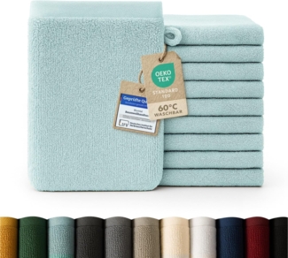 Blumtal Waschhandschuh 10er Set aus Frottee 15x20 cm - weich und saugstark, (Set), mit modischer Bordüre und praktischer Aufhängeschlaufe, 100% Baumwolle