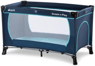 Hauck 'Dream’n Play Plus' Reisebett 3-teilig 120 x 60 cm, ab Geburt bis 15 kg, inkl. Tragetasche, Einlageboden und Schlupf (faltbar, tragbar, leicht & kippsicher), navy/aqua