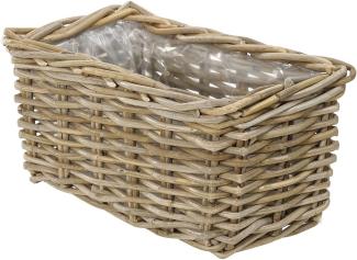 Dehner Rattan-Pflanzkasten, ca. 40 x 23 x 20 cm, Rattangeflecht, grau/braun