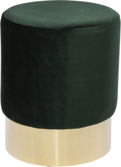Kare Design Hocker Cherry Dunkelgrün Brass Ø35cm, kleiner, moderner Design Hocker mit Samtbezug, Polsterhocker rund, Grün-Gold (H/B/T) 42 x 35 x 35 cm