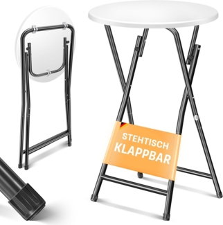 KESSER® Stehtisch Bistrotisch mit PVC-Platte | Wetterbeständiger Klapptisch | 60cm / 110cm | Partytisch Tisch rutschfest | In- & Outdoor | Hochzeit Empfangstisch | 4 Standfüße pulverbeschichtet Ø 60 cm, 1er Set, Schwarz / Weiß