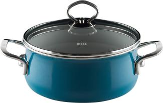 Riess Kasserolle mit Glasdeckel Ø20cm 2 Liter Nouvelle Aquamarin extra stark Emaille