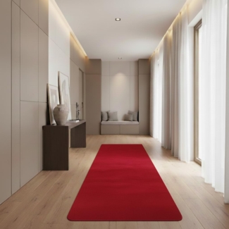 Jimri Moderner Teppich Wohnzimmer – Weich, Strapazierfähig & Pflegeleicht – Einfarbig Rot, Rund & Rechteckig – Hochwertige Verarbeitung – Oeko-TEX Zertifiziert – Rot, Läufer 80x250 cm