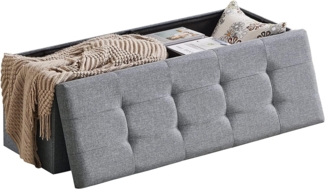 Zedelmaier Sitzbank mit Stauraum Sitzhocker Faltbar Truhen, Deckel Abnehmbar, 114 x 38 x 38 cm (Hellgrau - Leinen)