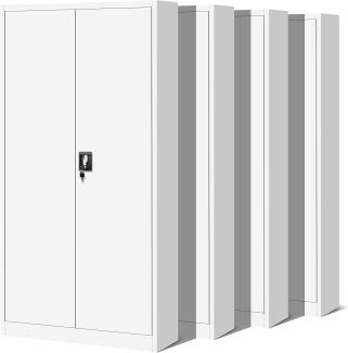 Jan Nowak 4er Set Aktenschrank C001H Büroschrank Metallschrank Stahlschrank Werkzeugschrank Stahlblech Pulverbeschichtet Flügeltürschrank Abschließbar 195 x 90 x 40 cm (weiß/weiß)