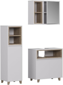 Badmöbel-Set Elnor Weiß/Eiche 3 Teile mit Midischrank Vicco