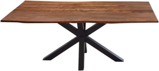 SAM Esszimmertisch 200x100 cm Quincy, echte Baumkante, Akazienholz nussbaumfarben, massiver Baumkantentisch mit Spider-Gestell Mattschwarz