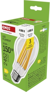 EMOS LED Lampe Edison A70, 18W Ersatz für 150W Glühbirne, Vintage-Glühlampe mit E27 Sockel und Helligkeit 2452 lm, Neutralweiß 4000 K, 25000 Stunden Lebensdauer, CRI > 80, 360° Abstrahlwinkel