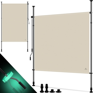 KESSER® Klemmmarkise Senkrechtmarkise außen Ausziehbar & Blickdicht | Vertikalmarkise mit Handkurbel ohne Bohren | Balkon-Sichtschutz & Windschutz für Garten & Terrasse Wasserfest Beige, 100 x 310 cm