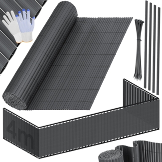 KESSER® PVC Sichtschutzmatte Sichtschutzzaun Balkonverkleidung Windschutz verstärkte Lamellen für Garten Balkon & Terrasse Balkonumrandung inkl Kabelbindern, Abdeckung & Handschuhe Schwarz, 80 x 400 cm