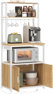 Küchenregal mit Steckdosen, Küchenschrank, 90 cm hoher Arbeitsplatte, Standregal mit 8 Haken, goldeichenfarben-wolkenweiß