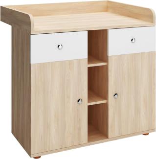 Infantastic® Wickelkommode - inkl. 2 großen Schubladen und 5 Fächer, LxBxH 90/69/92 cm, Farbwahl - Wickelschrank, Wickeltisch Aufsatz, Wickelaufsatz, Baby Möbel Kommode, Wickelregal Organizer (Eiche)