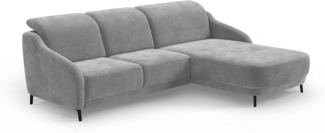 CAVADORE Ecksofa Blue, Moderne Eckcouch mit Longchair, inkl. kopfteilverstellung, Vorziehsitz motorisch, Klapptisch, USB-Anschluss, mattschwarzen Metallfüßen, 271 x 93 x 191, Mikrofaser, Mittelgrau