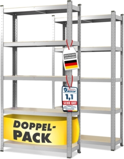 Floordirekt Schwerlastregal, 2er Set, verzinkt 180 x 90 x 40 cm Steckregal, Kellerregal, Lagerregal, Werkstattregal, Werkbank - 5 verstellbare Böden (Lakota)