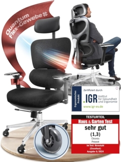 CLOUVOU ProSeat, ergonomischer Bürostuhl, thermoregulative Materialien, 4D-Armlehnen, 3D-Kopfstütze, BladeWheels, Schwarz