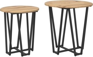 vidaXL Beistelltische 2 Stk. Rustikal Eiche Holzwerkstoff und Metall 869725