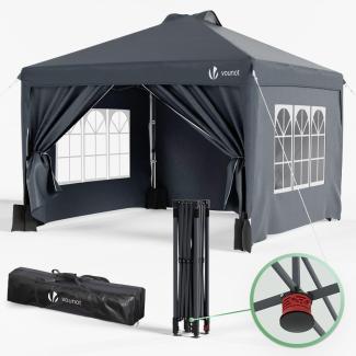 VOUNOT Pavillon 3x3 m Wasserdicht Stabil Winterfest, Pop Up Faltpavillon mit 4 Seitenteilen und 5 Sandsäcke, Faltbar Partyzelt Gartenzelt Gartenpavillon inkl. Tasche, Grau