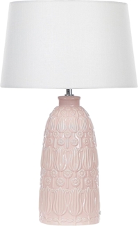 'Zarima' Tischlampe mit Keramikfuß Rosa 56 cm Blumenmotiv Langes Kabel mit Schalter Lampenschirm aus Baumwolle / Jute in Weiß Wohnzimmer Schlafzimmer