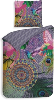 ZO HOME Bettwäsche ZO!Home, Renforcé, 2 teilig, Kolibri, bunte Mandalas auf grauem Hintergrund