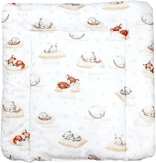 TupTam Baby Wickeltischauflage mit Baumwollbezug Gemustert, Farbe: Schlafende Baby Tiere/Beige, Größe: 70x70 cm