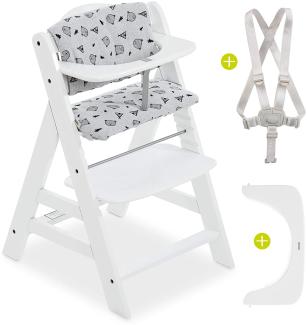 Hauck Hochstuhl Alpha Plus - Mitwachsender Kinderhochstuhl mit Gurt und Sitzkissen - Weiß Nordic Grey