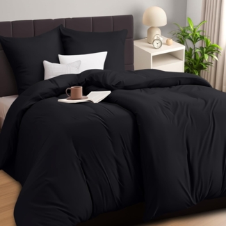 Utopia Bedding Bettwäsche 135x200 4teilig - Mikrofaser 2 Bettbezug 135x200 cm + 2 Kissenbezüge 80x80 cm - Schwarz