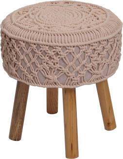 Sitzhocker HWC-J43, Strickhocker Hocker Fußhocker, 45x41cm rund Makramee/Strick Stoff/Textil ~ creme-beige