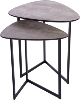Beistelltisch 2er Set Holz MDF in Hellgrau dreieckig mit Metallgestell Schwarz