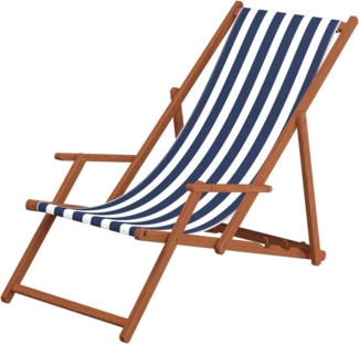 ERST-HOLZ Gartenliege Holz-Liegestuhl Sonnenliege Strandliege mit Stofffarbe Blau/Weiß