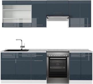Küchenzeile Fame-Line Dunkelblau Hochglanz/Weiß 240 cm ohne Arbeitsplatte Vicco