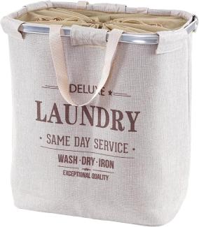 Wäschesammler HWC-C34, Laundry Wäschekorb Wäschebehälter mit Kordelzug, 2 Fächer Henkel 54x52x32cm 89l ~ beige